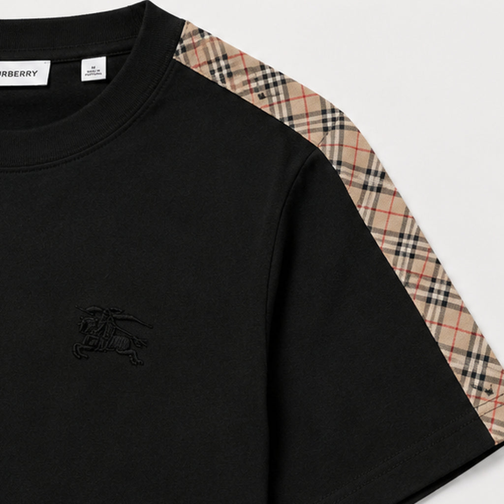 Burberry Check Sleeve T-Shirt Black - check panel detail