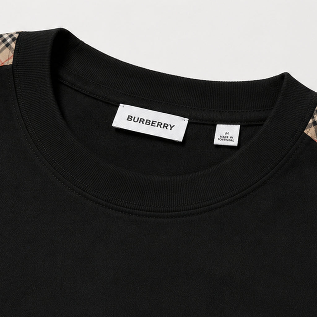 Burberry Check Sleeve T-Shirt Black - neck label