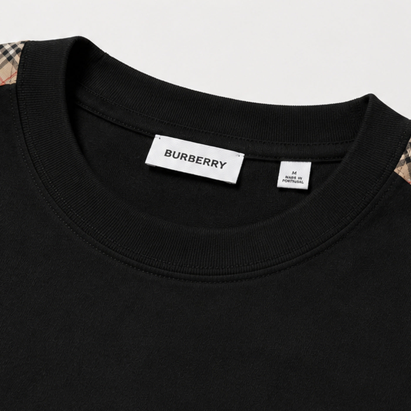 Burberry Check Sleeve T-Shirt Black - neck label