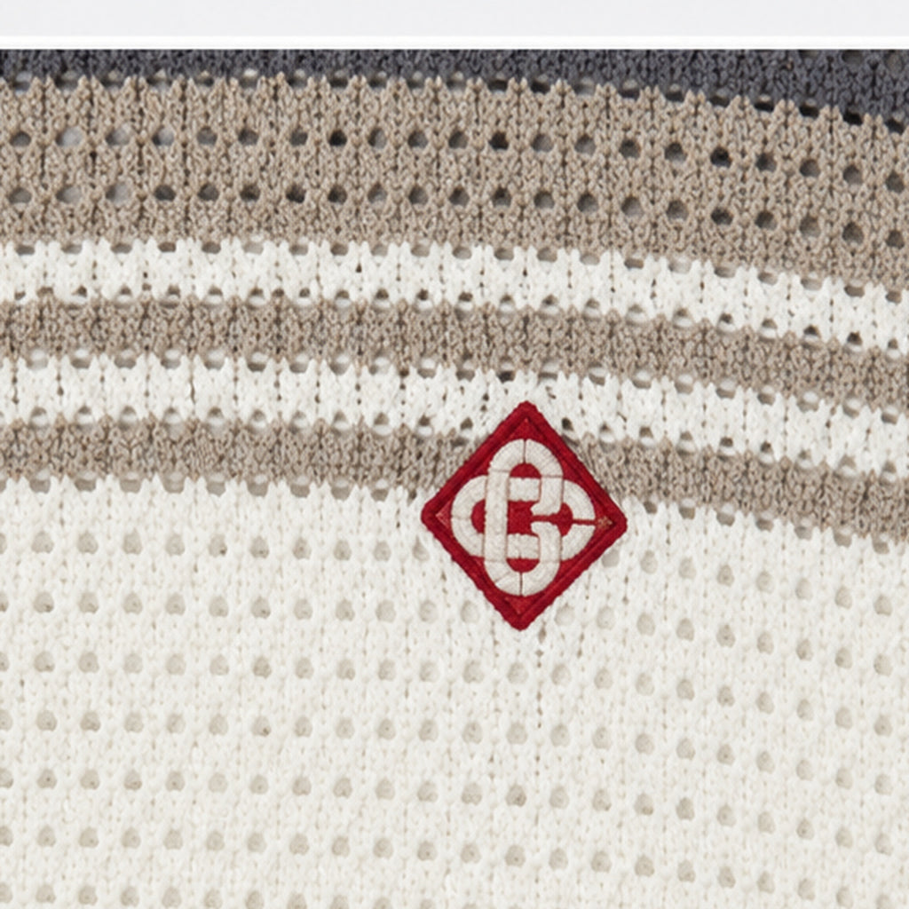 Casablanca Knit Polo Shirt Cream - monogram detail