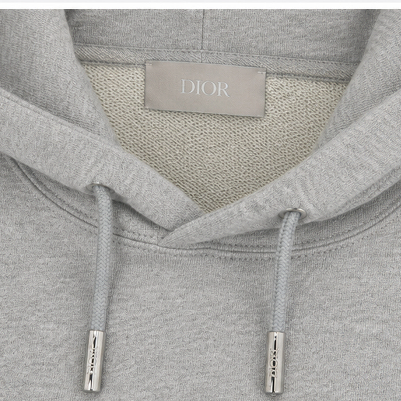 Dior CD Icon Hoodie Grey - hood and drawcord detail