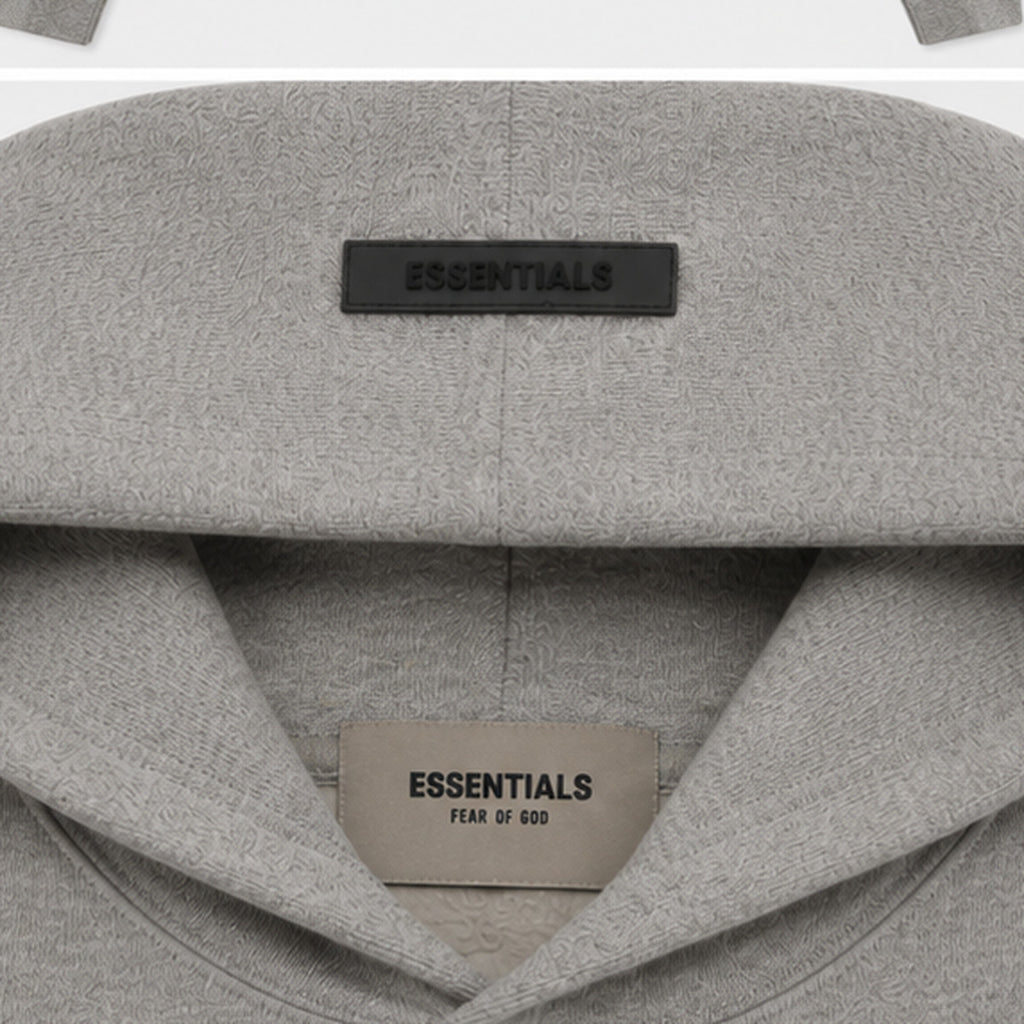 Fear of God Essentials Hoodie Dark Heather - hood and label