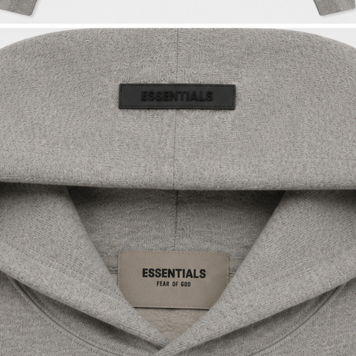Fear of God Essentials Hoodie Dark Heather - hood and label