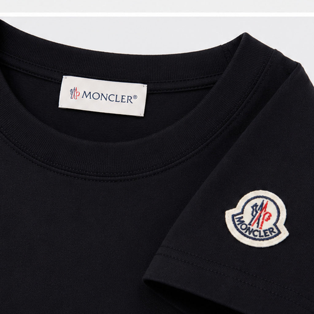 Moncler Tricolour Patch T-Shirt Black - neck label and sleeve